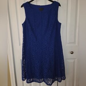 Womens Connected Apparel Cobalt Blue Lace Midi Sleeveless Dress, Size 14